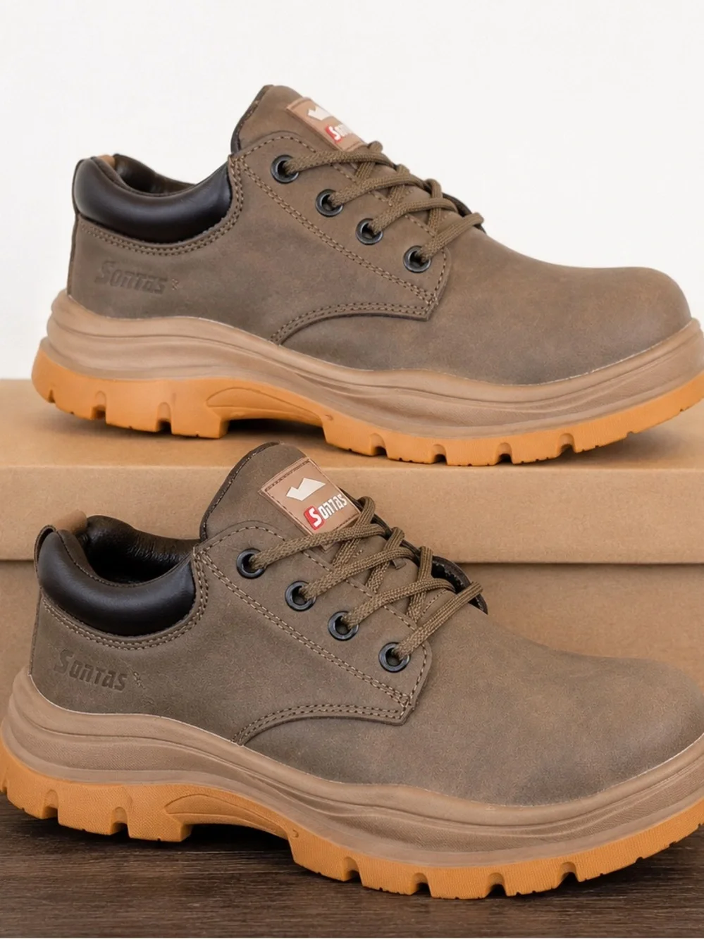 Santas Men's Taupe Work Boots with Gum Sole